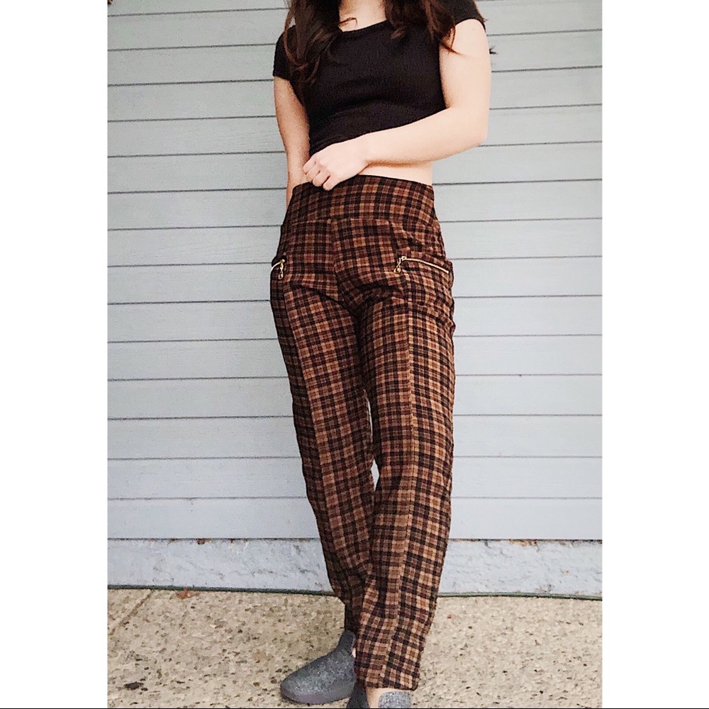 Brown Plaid Pants | Size S